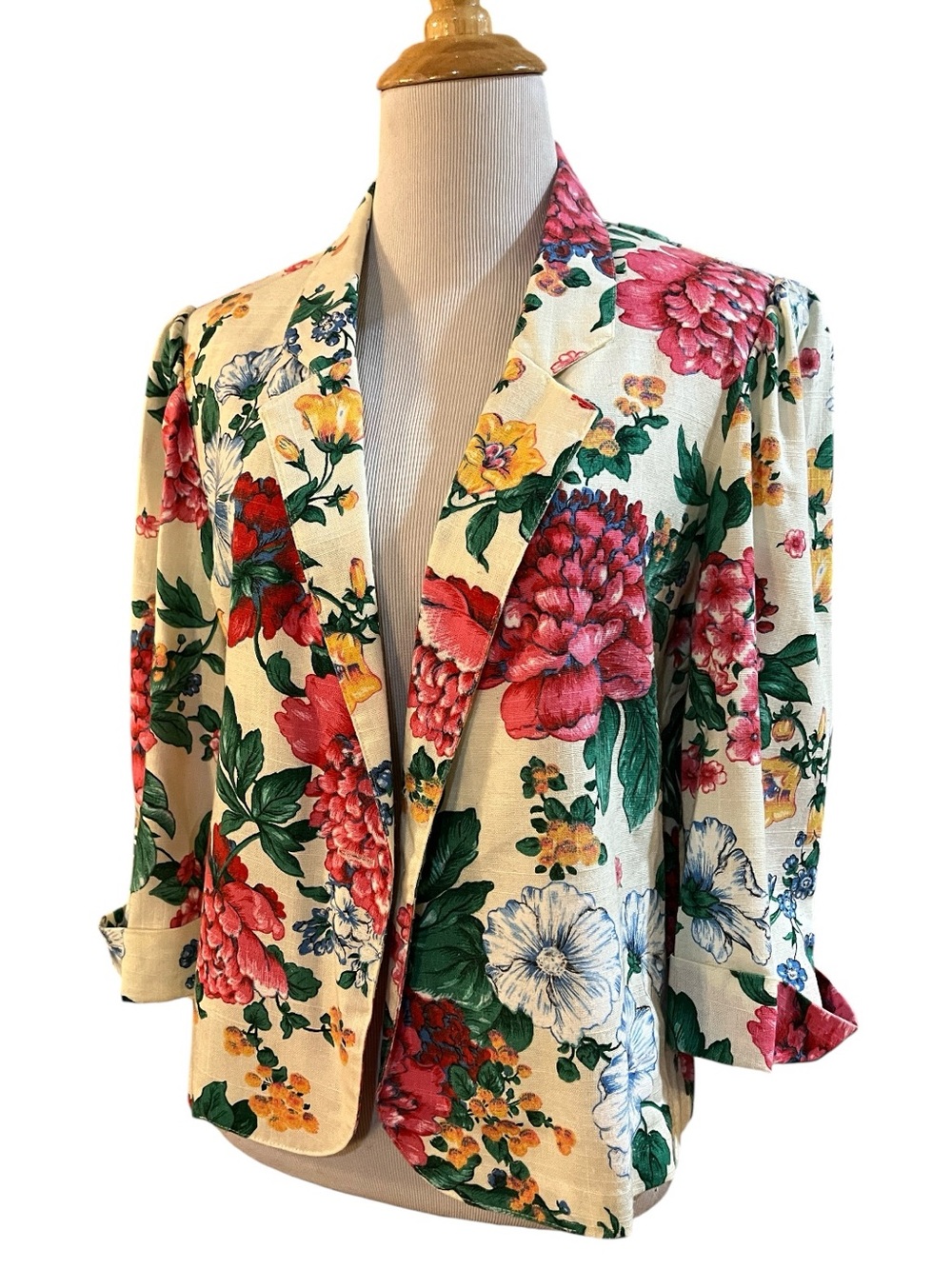 VINTAGE JOHNS GIRL PETITES FLORAL PUFF SLEEVES BLAZER JACKET MULTICOLOR SIZE 10